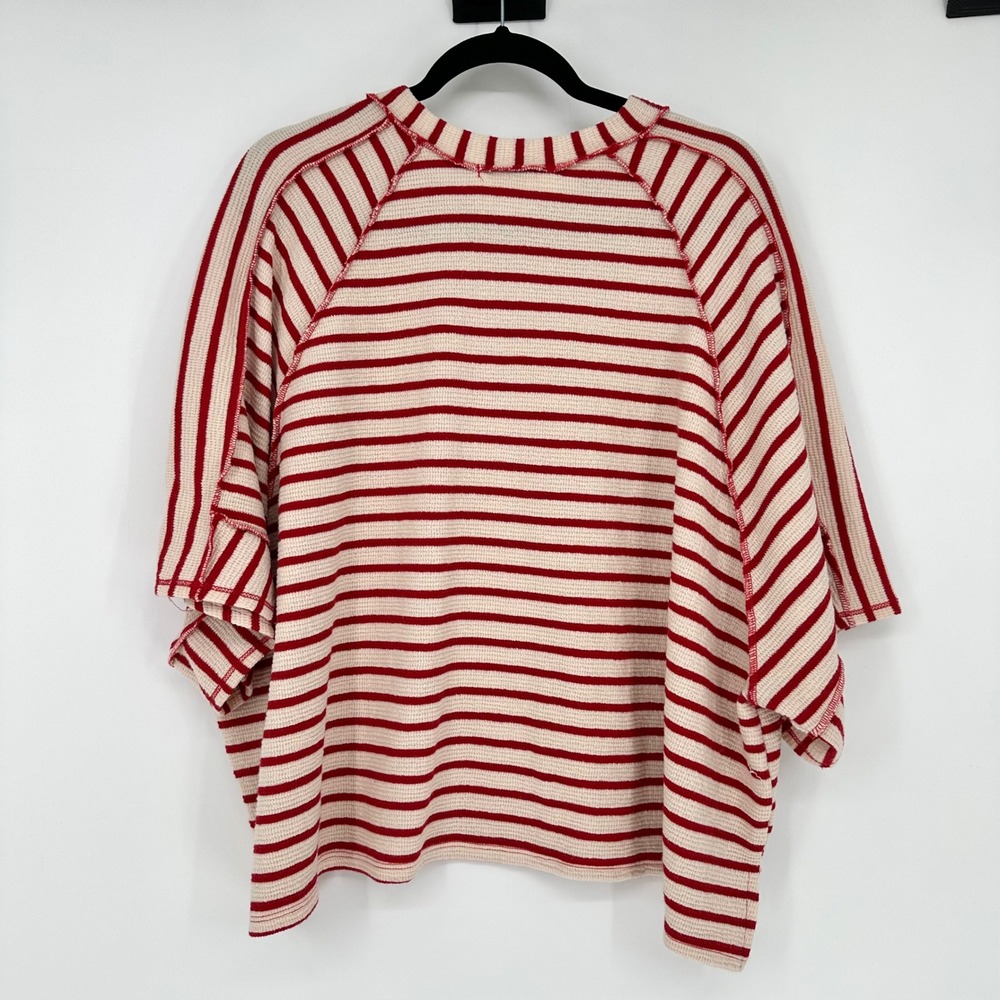 Haptics Boutique Holly Harper Red Stripe Cream Striped Oversized Boxy T Shirt L - Picture 6 of 8